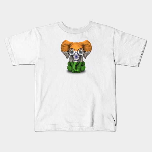 Baby Elephant with Glasses and Indian Flag Kids T-Shirt by jeffbartels